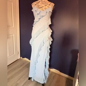 Elegant Light Blue Ruffle Dress